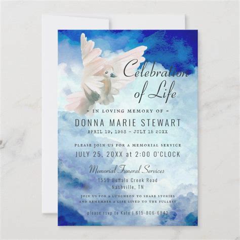 Celebration Of Life Funeral Memorial Invitation Funeral