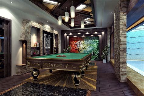 Open Space Living Room Billiard Room Bar S Free 3d Model Max