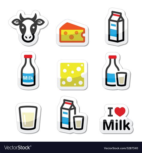 Dairy Products Milk Cheese Icons Set Royalty Free Vector