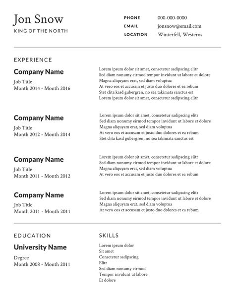 Printable Free Resume Templates