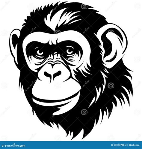Bold Stencil Chimpanzee Head A Dark And Expressive Mural Stock