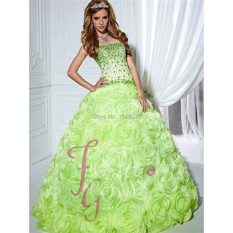 Lime Green Organza Quinceanera Dress For 15 Years Masquerade Dresses