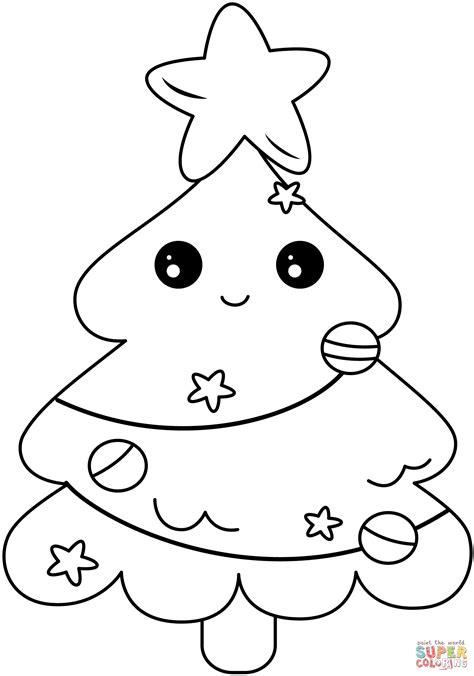 Dibujo De árbol De Navidad Kawaii Para Colorear Dibujos Para Colorear