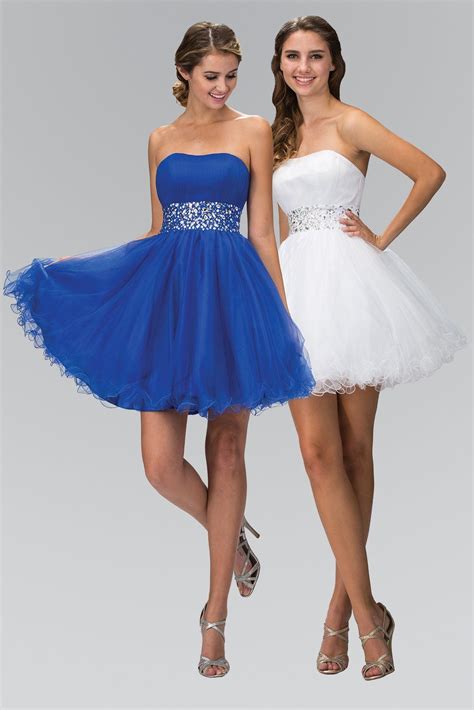 Strapless Short Dress with Jeweled Waistband by Elizabeth K GS1053 | Strapless cocktail dresses ...