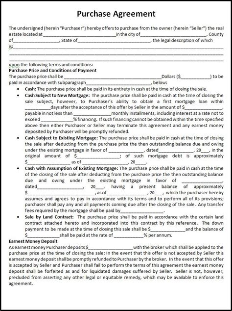 purchase agreement template  word templates