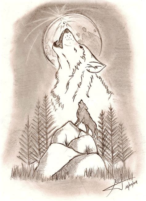 Resultado De Imagen Para Dibujos De Lobos Y La Luna Animal Drawings