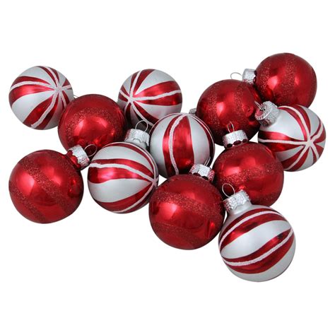 Northlight Red And White Swirl Decorated Glass Ball Christmas Ornaments Set Of 12 Jamestees