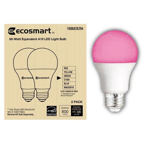 Ecosmart 60 Watt Equivalent A19 Cec Color Changing Led Light Bulb 2