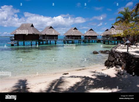 Overwater Bungalows On Stilts At A Resort Hotel Bora Bora French