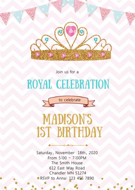 Crown Princess Birthday Party Invitation Template Postermywall