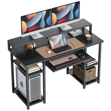 Buy Cubicubi 47 Inch Computer Desk With Storage Shelves Monitor Stand