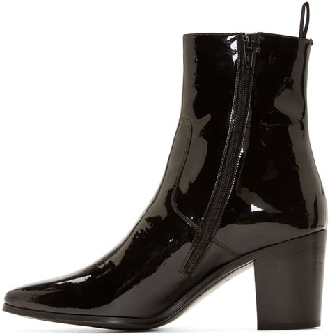 Lyst Saint Laurent Black Patent Leather French Boots In Black For Men