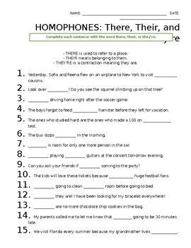 Free printable grammar and vocabulary worksheets, tests, games, videos, books for esl students. Homophones: Their, There, & They're (worksheet) by Pooja ...