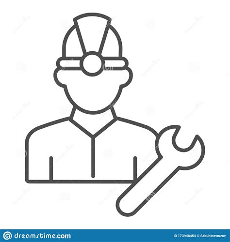 Fuel Engineer Thin Line Icon Oil Miner Man Construction Worker In