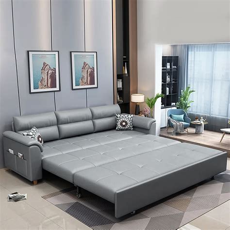 74 Light Gray Full Sleeper Convertible Sofa With Storage And Pockets
