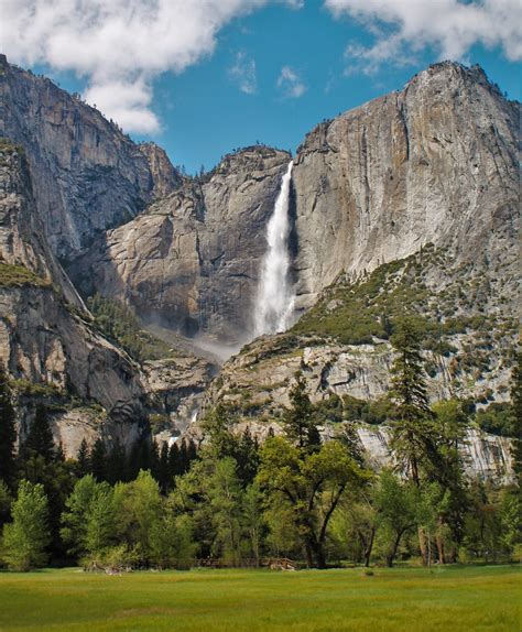 Upper Yosemite Falls From Yosemite Valley Floor In Yosemite National