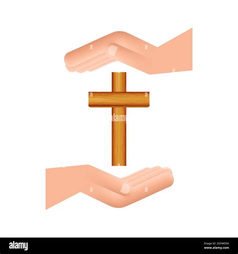 Cross Wood Icon In Hands Design On White Background Religion Icon