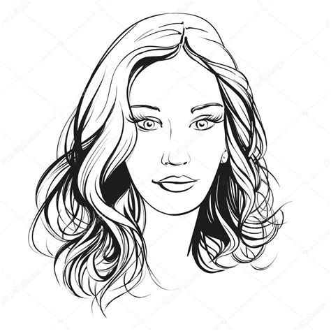 Beautiful Woman Face Hand Drawn Vector Illustration Sketch — Stock