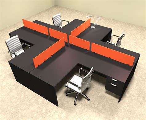 Four Person Orange Divider Office Workstation Desk Set Ot Sul Fpo44