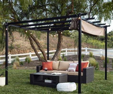 What we'll need to do first is source a track runner system to fit underneath or inside both sides of the support rafters, so you'll need two. Pergola Gazebo Retractable Canopy Shade Garden Outdoor ...