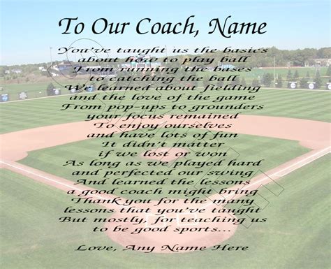 To Our Baseball Coach Personalized Print Poem End Of The Year