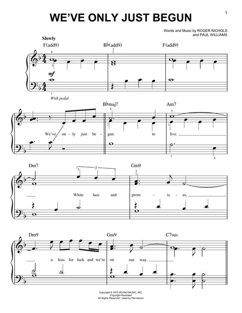 Weve Only Just Begun Sheet Music Carpenters Easy Piano