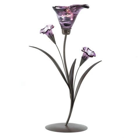 Decorative Candle Holders Metal Flower Candle Holder Stand Purple