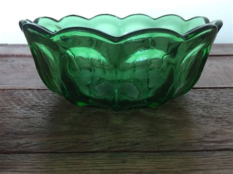 Vintage Green Glass Bowl 1960s Green Scalloped Edge Glass Bowl By
