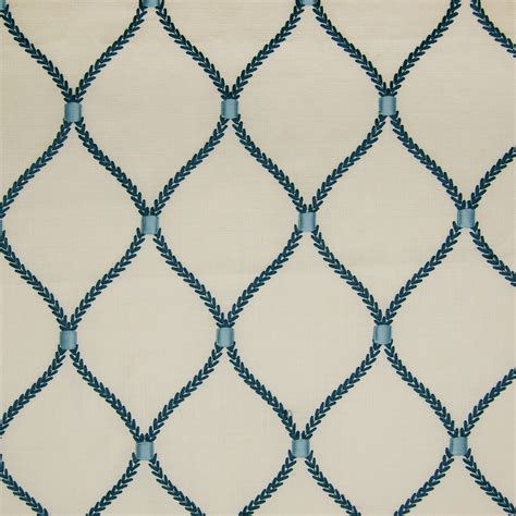 Porcelain Blue Geometric Cotton Upholstery Fabric By The Yard
