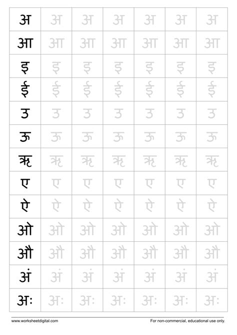 Hindi Alphabet And Letters Writing Practice Worksheets Hindi Vowel