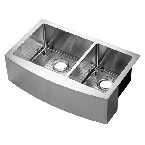 This versatile utility sink is ideal for any kitchen, laundry, mudroom, or garage. CMI Parketon Undermount Stainless Steel 30 in. 60/40 Double Bowl Curved Farmhouse Apron Front ...