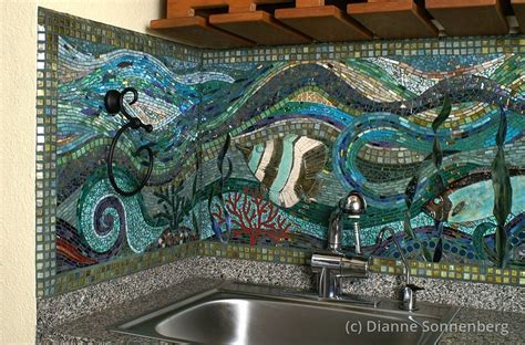 This amazing kitchen island is actually a tiny ocean. Mosaic backsplash underwater aquarium Austin Texas ...