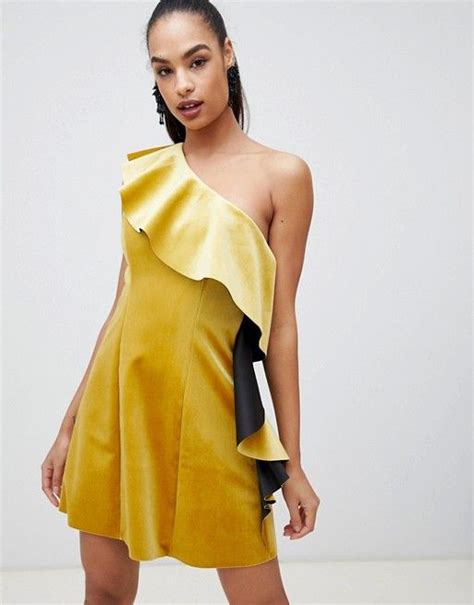 Asos Design Velvet One Shoulder Ruffle Mini Dress Midi Shirt Dress Ruffle Mini Dress Mini
