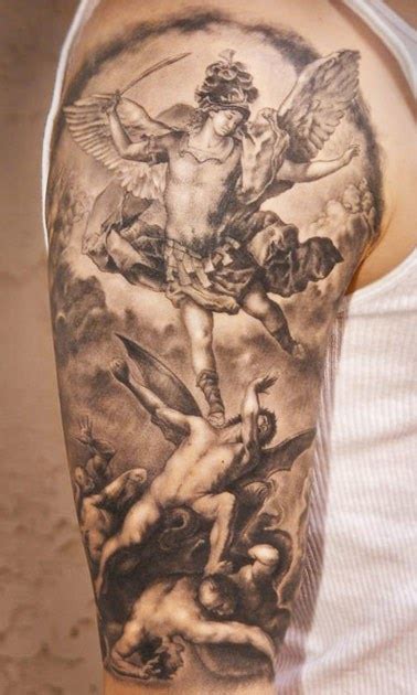 Men Half Sleeve Angel Warrior Tattoo Design Idea