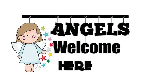An Angel Welcome Sign With Stars Hanging From It