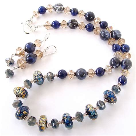 Jordana Blue Gem Necklace With Art Glass Earth And Moon Design