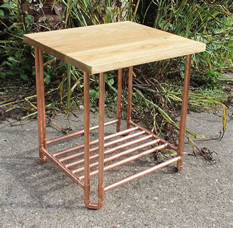 Distinctive White Oak And Copper Pipe End Table Measures 19 High X 18