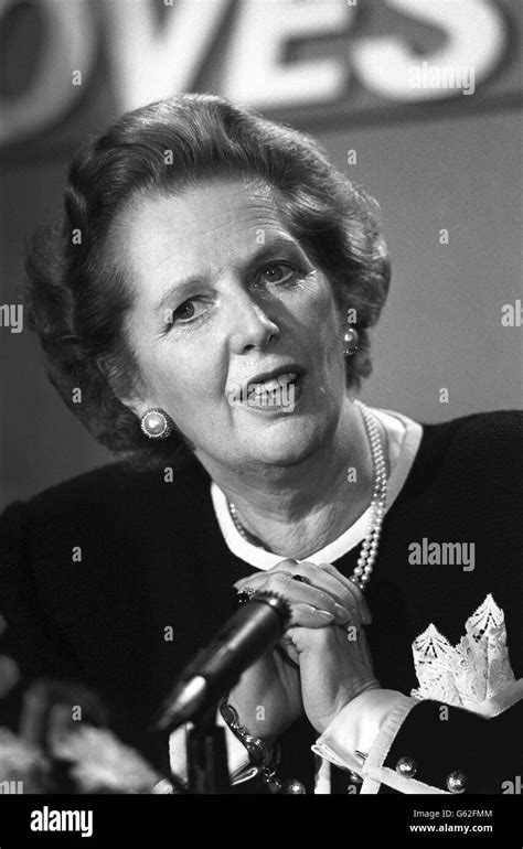 Prime Minister Margaret Thatcher Speaking At A Press Conference In