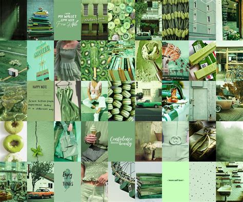 Evergreen Aesthetic Green Wall Collage Kit Digital Copy Pack Of 50
