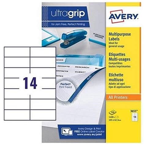 Avery White Multifunctional Labels 14 Per Sheet 105x423mm White