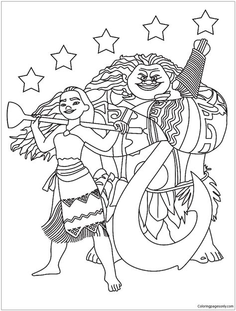Moana and beautiful background with little mandalas. Moana Maui With The Stars Coloring Page - Free Coloring ...