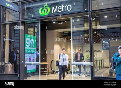 entrance to woolworths metro supermarket in sydney city centre a smaller store for grocery and