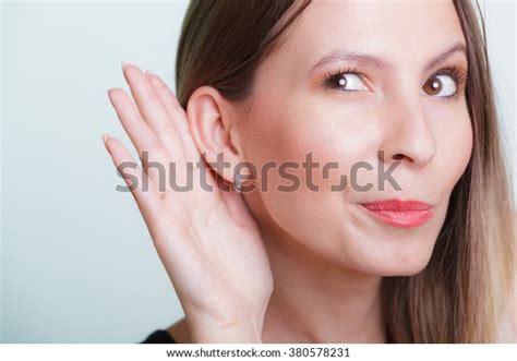 Gossip Girl Eavesdropping Hand Ear Woman Stock Photo 380578231