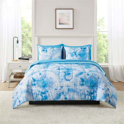 Mainstays 7 Piece Reversible Blue Tie Dye Bed In A Bag Comforter Set