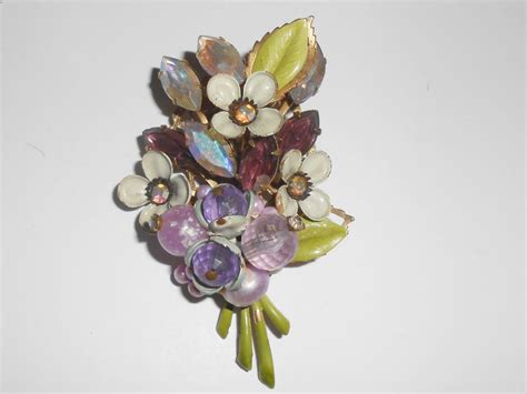 Rhinestone Enamel Flower Bouquets Vintage Brooch Pin Brooch Enamel