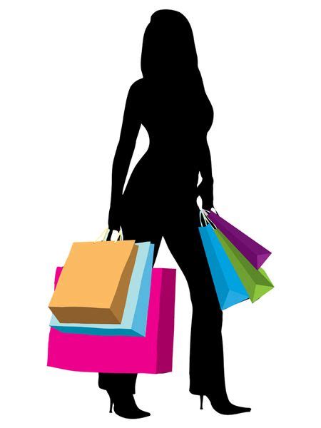 Woman Silhouette Illustration With Shopping Bags Isolated Over A White