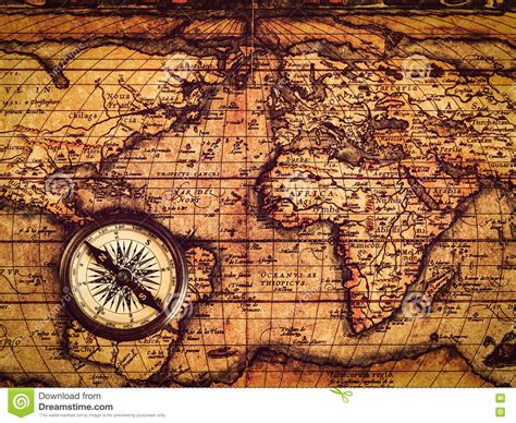Old Vintage Compass On Ancient Map Stock Image Image Of Geography