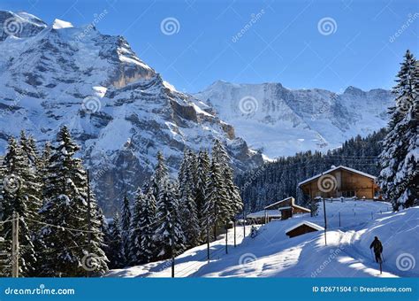 LauterbrunnenmÃ¼rren In Switzerland Snow Christmas Mountains Stock