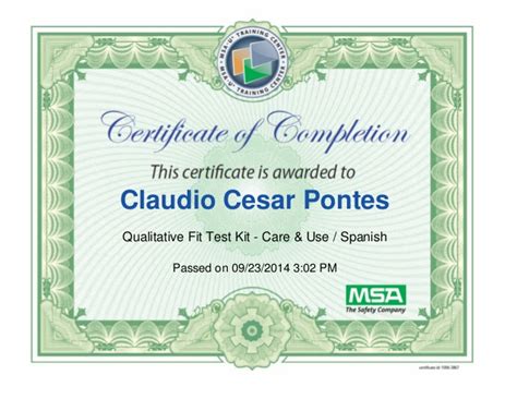 Having a marriage certificate makes the union of two persons legal and acts as a supporting document in many things. Qualitative Fit Test - Certificate Spanish