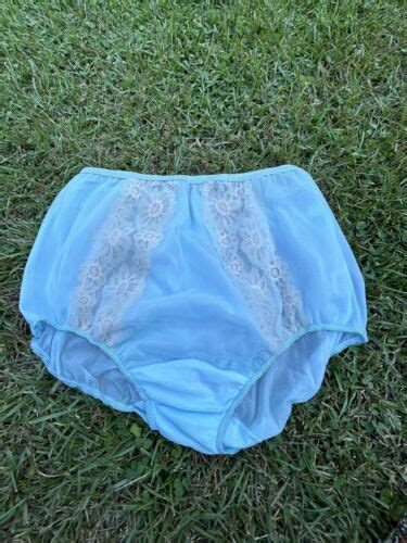 Vintage Vanity Fair Panties Tricot Blue With Tan Lace Sz 7 Granny Nylon